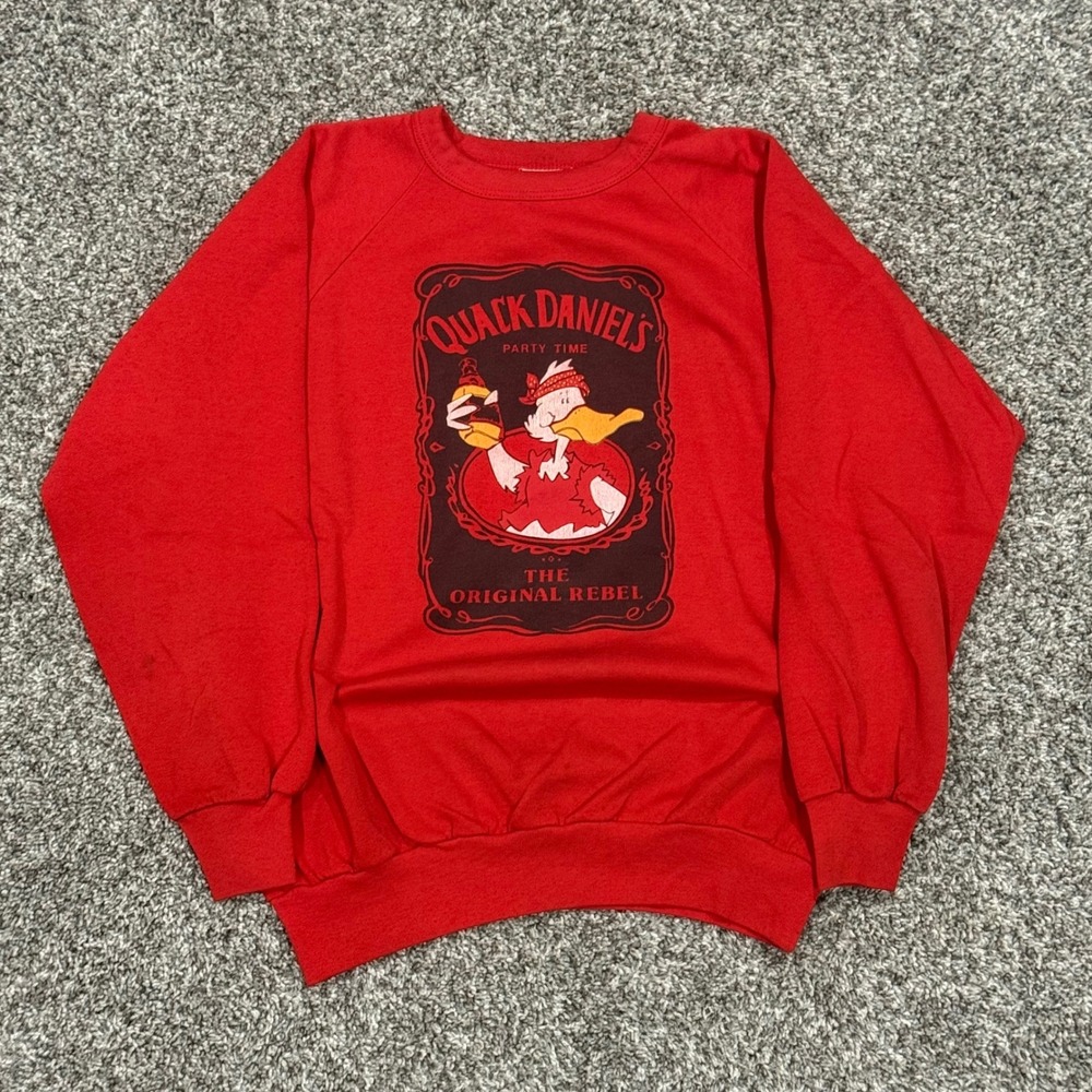 Vintage 80s Quack Daniels Party Time Original Rebel Raglan Sweatshirt Parody L